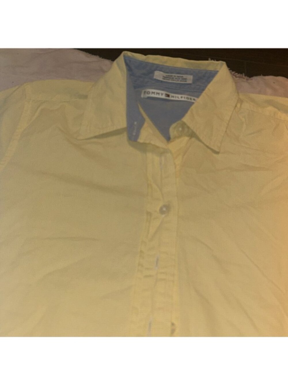 Tommy Hilfiger Womens sz 4 Yellow Cotton Stretch Preppy Button Shirt Short Sleev - Picture 7 of 12